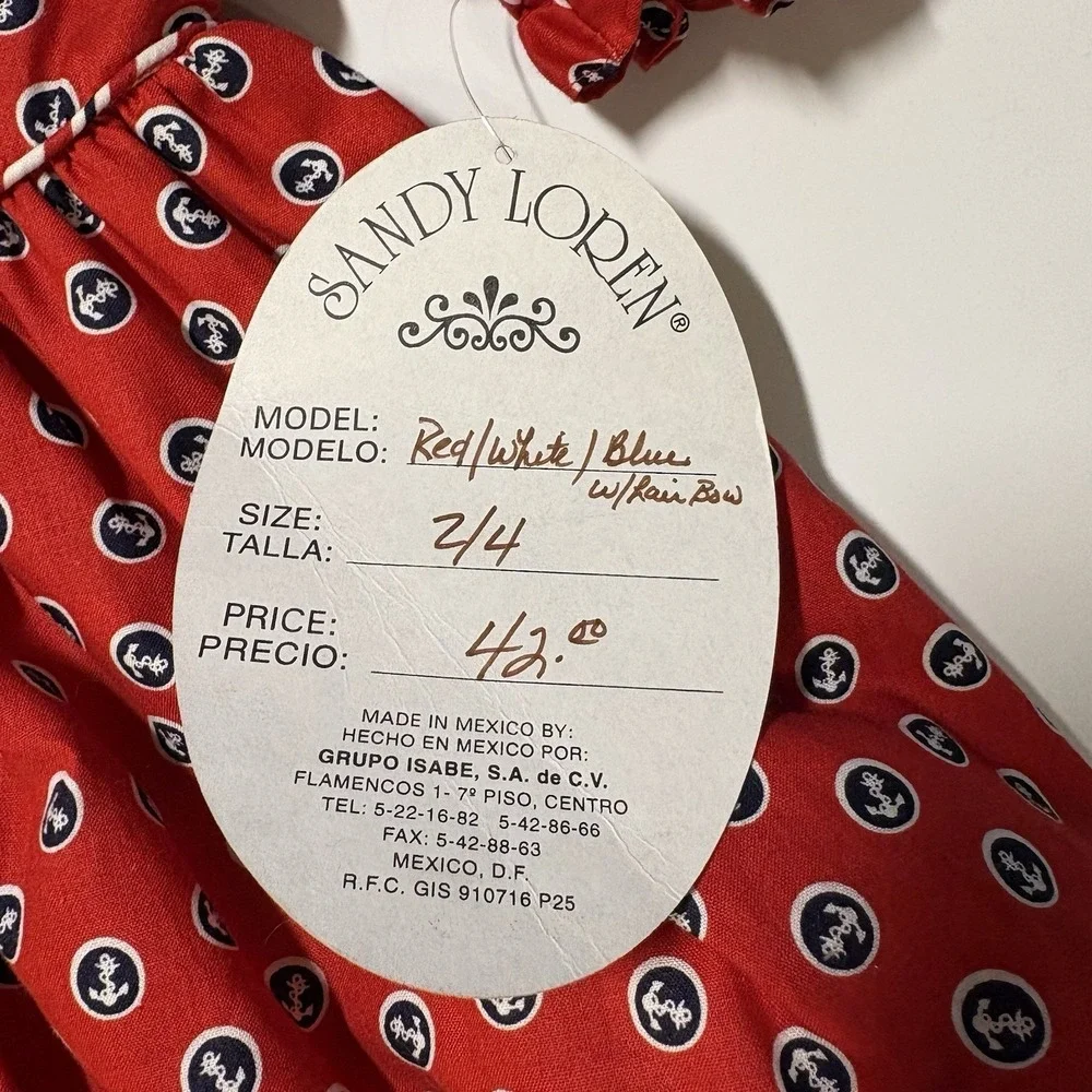Girls Red Polka Dot Cotton Dress with Navy Bow